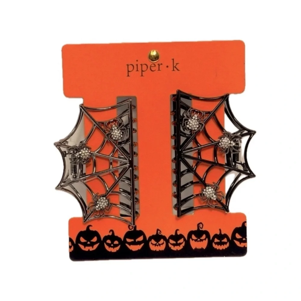 NWT ⚜️🖤⚜️ Piper K HALLOWEEN Hair Claw Clips Spooky Spiders & Spider Webs